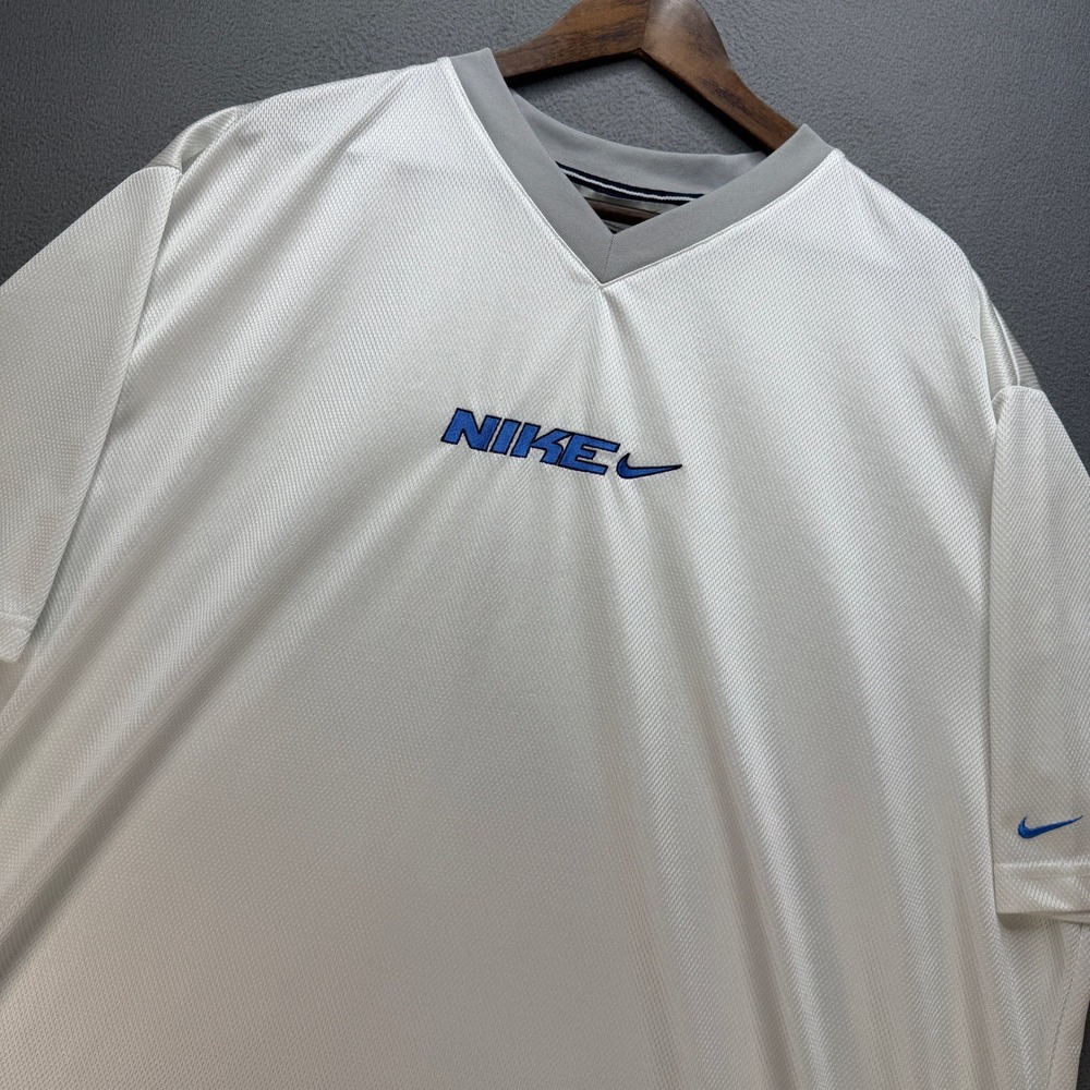Nike V-Neck Mesh Jersey Shirt Mens 3XL White Polyester Athletic Y2K Gorpcore